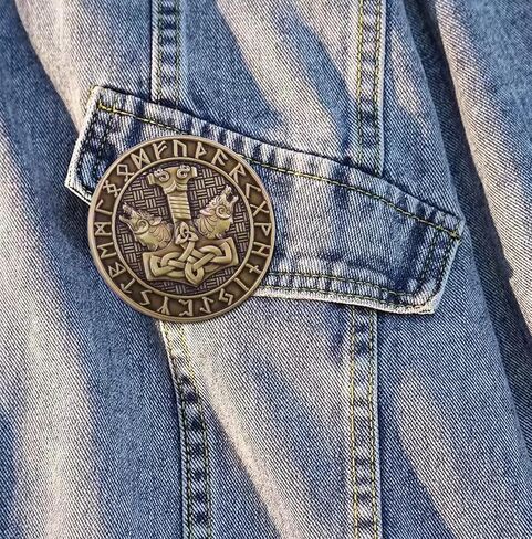 Thor Hammer Mjolnir Valknut Knot Viking Norse Rune Runes Symbol Odin God Celtic Mythology Wolves Wolf Fenrir Ragnarok 1.3" Enamel Pin Badge in Saudi Arabia
