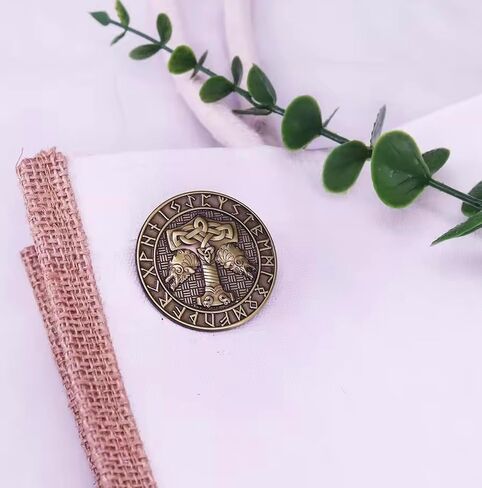 Thor Hammer Mjolnir Valknut Knot Viking Norse Rune Runes Symbol Odin God Celtic Mythology Wolves Wolf Fenrir Ragnarok 1.3" Enamel Pin Badge in Saudi Arabia