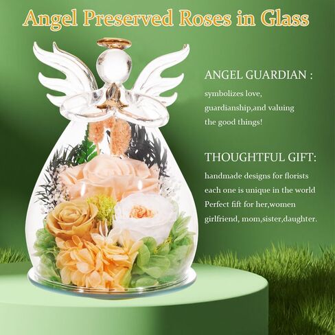 for Mom Preserved Flowers in Angle Glass Dome Forever Real Roses for Delivery Prime Gift Christmas Long-Lasting Eternal Flower for Women Sister Daughter Wife Grandma Her Girlfriend Home Decor in Saudi Arabia