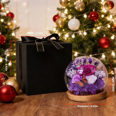 Christmas Real Forever Flowers with LED, Preserved Eternal Roses in Glass Dome, Gifts for Her Women Girlfriend (Purple) in Saudi Arabia