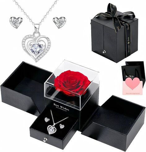 Preserved Red Real Rose creates eternal love with Ocean Star Necklace, including a pair of heart-shaped stud earrings, red rose birthday gifts, gifts for women, gifts for girlfriend, wife gifts gifts for mom, Mother's Day gifts, Christmas gifts, Valentine in Saudi Arabia