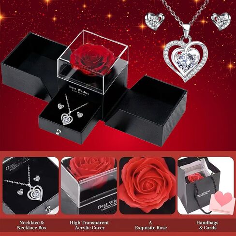 Preserved Red Real Rose creates eternal love with Ocean Star Necklace, including a pair of heart-shaped stud earrings, red rose birthday gifts, gifts for women, gifts for girlfriend, wife gifts gifts for mom, Mother's Day gifts, Christmas gifts, Valentine in Saudi Arabia