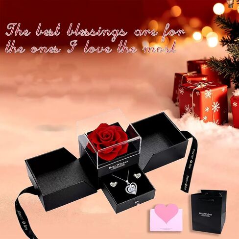 Preserved Red Real Rose creates eternal love with Ocean Star Necklace, including a pair of heart-shaped stud earrings, red rose birthday gifts, gifts for women, gifts for girlfriend, wife gifts gifts for mom, Mother's Day gifts, Christmas gifts, Valentine in Saudi Arabia