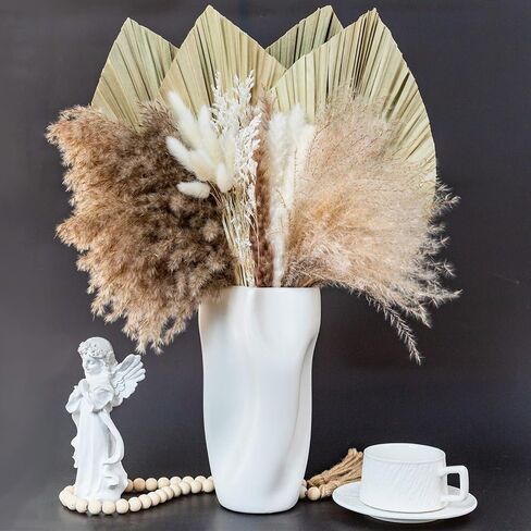 Fortunate Flowers 45 Pcs Fall Pampas Grass Decor, 4 Large Dried Palm Leaves, White Bunny Tails Dried Boho Flowers with Stems for Vase Fillers, Shelf, Fall Flower Arrangements, Crafts in Saudi Arabia