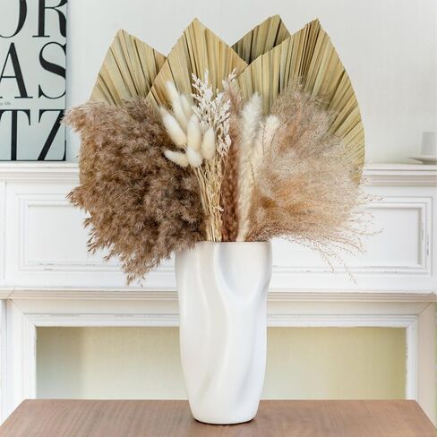 Fortunate Flowers 45 Pcs Fall Pampas Grass Decor, 4 Large Dried Palm Leaves, White Bunny Tails Dried Boho Flowers with Stems for Vase Fillers, Shelf, Fall Flower Arrangements, Crafts in Saudi Arabia