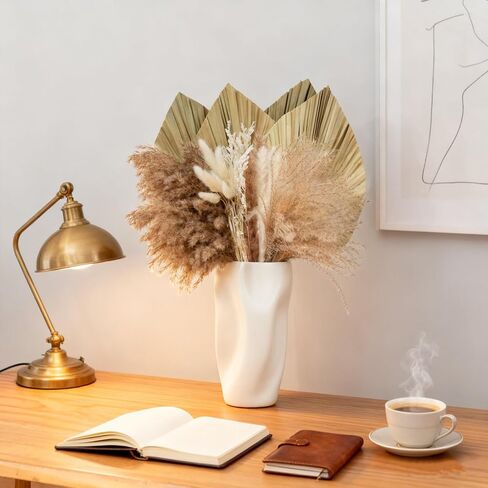 Fortunate Flowers 45 Pcs Fall Pampas Grass Decor, 4 Large Dried Palm Leaves, White Bunny Tails Dried Boho Flowers with Stems for Vase Fillers, Shelf, Fall Flower Arrangements, Crafts in Saudi Arabia