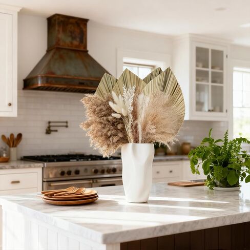 Fortunate Flowers 45 Pcs Fall Pampas Grass Decor, 4 Large Dried Palm Leaves, White Bunny Tails Dried Boho Flowers with Stems for Vase Fillers, Shelf, Fall Flower Arrangements, Crafts in Saudi Arabia