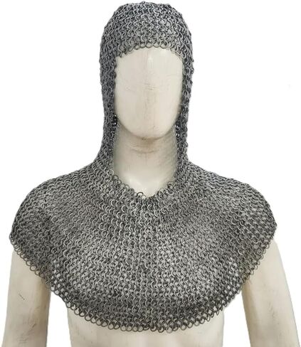 Chainmail Coif Aluminum | Chain Mail Hood | Medieval Costumes | 9 mm Flat Chainmail coif | Reenactment Cosplay Adult Replica Costume Wearable for Men Halloween in Kuwait