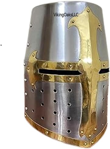خوذة درع فارس القرون الوسطى | خوذة تمبلر بتصميم رغيف السكر والنحاس بلمسة نهائية فضية | خوذة يونانية رومانية سبارتانية عظيمة A+ | يمكن ارتداؤها للبالغين | أزياء العصور الوسطى in Kuwait