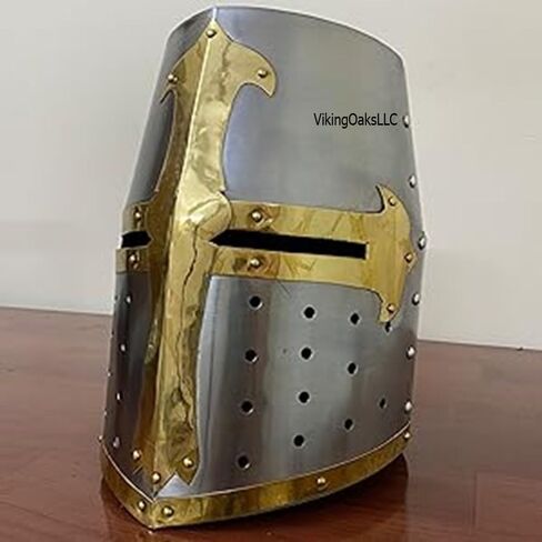 خوذة درع فارس القرون الوسطى | خوذة تمبلر بتصميم رغيف السكر والنحاس بلمسة نهائية فضية | خوذة يونانية رومانية سبارتانية عظيمة A+ | يمكن ارتداؤها للبالغين | أزياء العصور الوسطى in Kuwait