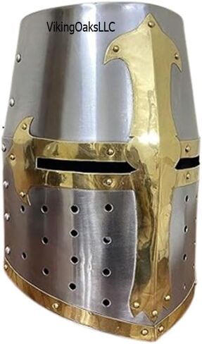 خوذة درع فارس القرون الوسطى | خوذة تمبلر بتصميم رغيف السكر والنحاس بلمسة نهائية فضية | خوذة يونانية رومانية سبارتانية عظيمة A+ | يمكن ارتداؤها للبالغين | أزياء العصور الوسطى in Kuwait