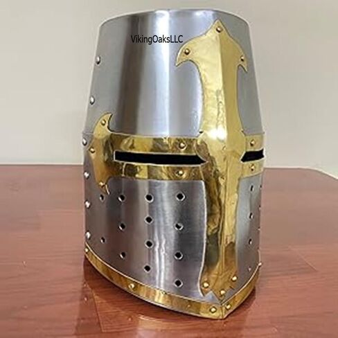 خوذة درع فارس القرون الوسطى | خوذة تمبلر بتصميم رغيف السكر والنحاس بلمسة نهائية فضية | خوذة يونانية رومانية سبارتانية عظيمة A+ | يمكن ارتداؤها للبالغين | أزياء العصور الوسطى in Kuwait