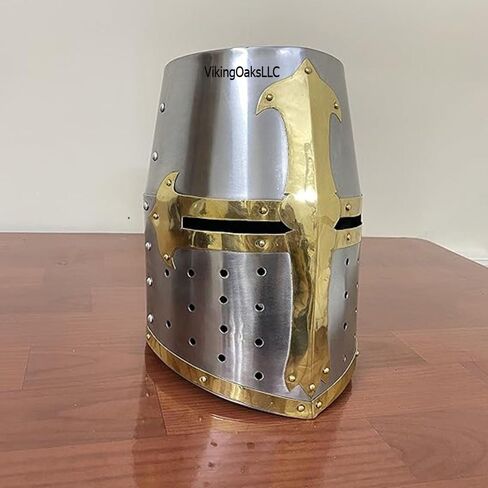 خوذة درع فارس القرون الوسطى | خوذة تمبلر بتصميم رغيف السكر والنحاس بلمسة نهائية فضية | خوذة يونانية رومانية سبارتانية عظيمة A+ | يمكن ارتداؤها للبالغين | أزياء العصور الوسطى in Kuwait