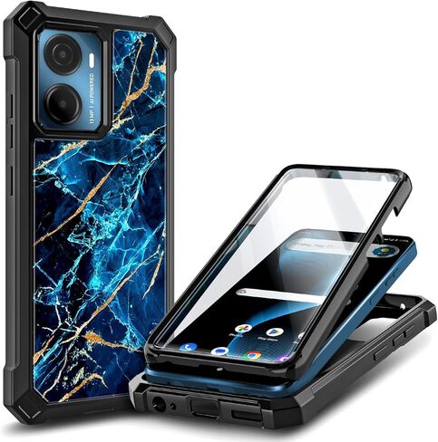 Designed for Google Pixel 6A Phone Case with [Built-in Screen Protector], Full-Body Protective Shockproof Rugged Bumper Cover Impact Resist Case (Marble Sapphire) in Kuwait