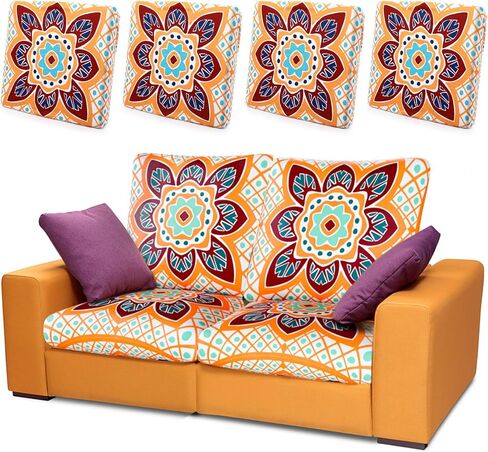 8 Pcs Stretch Patio Cushion Covers Outdoor Sofa Cushion Covers Replacement Printed Bohemian Floral Sofa Seat Covers Soft Couch Covers with Elastic Bottom in Saudi Arabia