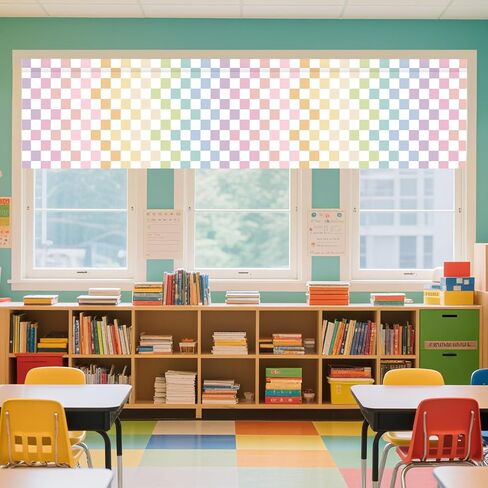 4PCS Pastel Checkered Classroom Curtains Rainbow Checkered Kitchen Valances for Windows Rod Pocket Window Treatment Colorful Valances Curtains for Classroom Decor Daycare Bedroom Living Room 54"X18" in Saudi Arabia