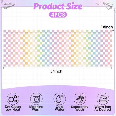 4PCS Pastel Checkered Classroom Curtains Rainbow Checkered Kitchen Valances for Windows Rod Pocket Window Treatment Colorful Valances Curtains for Classroom Decor Daycare Bedroom Living Room 54"X18" in Saudi Arabia