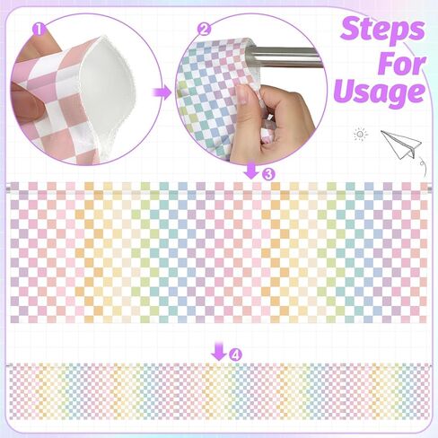 4PCS Pastel Checkered Classroom Curtains Rainbow Checkered Kitchen Valances for Windows Rod Pocket Window Treatment Colorful Valances Curtains for Classroom Decor Daycare Bedroom Living Room 54"X18" in Saudi Arabia
