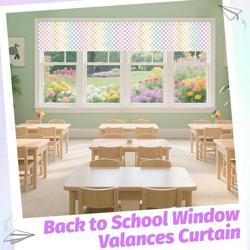 4PCS Pastel Checkered Classroom Curtains Rainbow Checkered Kitchen Valances for Windows Rod Pocket Window Treatment Colorful Valances Curtains for Classroom Decor Daycare Bedroom Living Room 54"X18" in Saudi Arabia