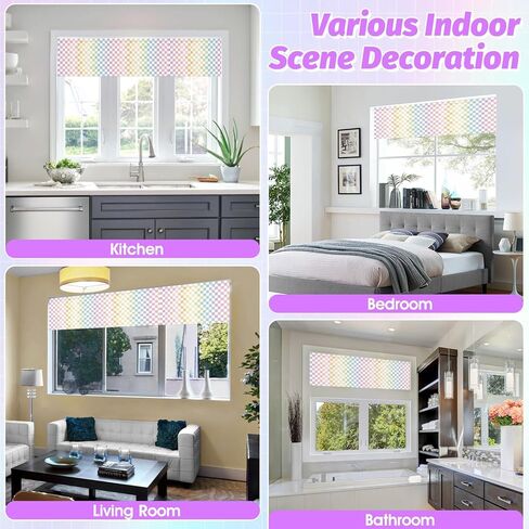 4PCS Pastel Checkered Classroom Curtains Rainbow Checkered Kitchen Valances for Windows Rod Pocket Window Treatment Colorful Valances Curtains for Classroom Decor Daycare Bedroom Living Room 54"X18" in Saudi Arabia
