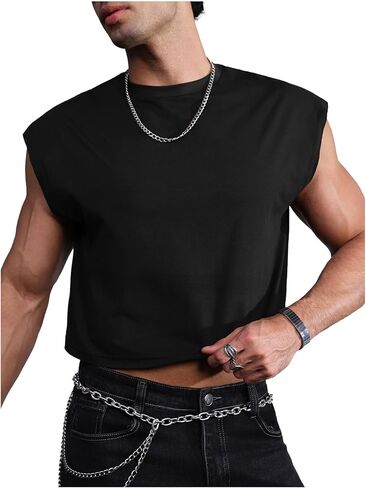SweatyRocks Men's Slogan Graphic Tank Top Oversized Sleeveless Crewneck Crop Top Undershirts in Saudi Arabia
