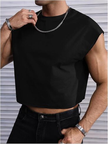 SweatyRocks Men's Slogan Graphic Tank Top Oversized Sleeveless Crewneck Crop Top Undershirts in Saudi Arabia