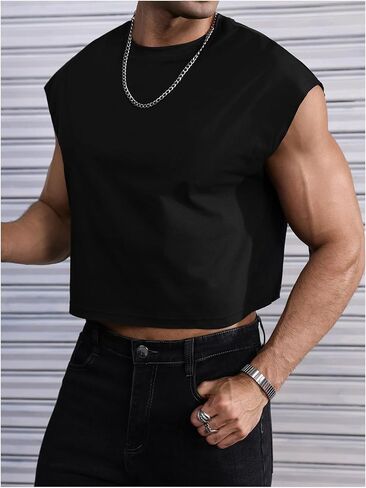 SweatyRocks Men's Slogan Graphic Tank Top Oversized Sleeveless Crewneck Crop Top Undershirts in Saudi Arabia