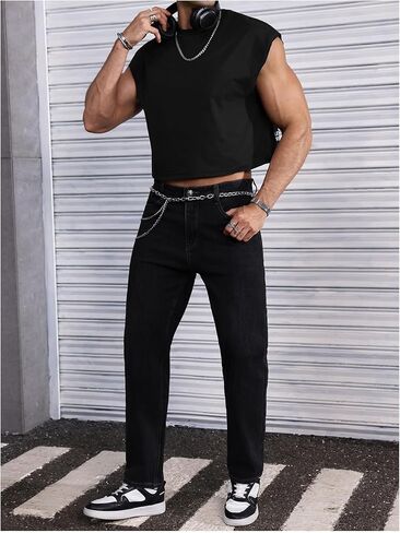 SweatyRocks Men's Slogan Graphic Tank Top Oversized Sleeveless Crewneck Crop Top Undershirts in Saudi Arabia