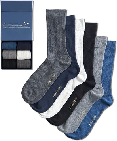 bony&katia Men's Premium Ribbed Dress Socks 6 Pairs Gift Box - Soft Breathable Cotton Mid Calf Business Casual Crew Socks in Saudi Arabia