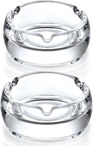 Ashtrays, 2 Pack Glass Ashtray for Cigar Cigarettes, Clear Round Ash trays for Home Office Indoor Outdoor Patio Use in Saudi Arabia