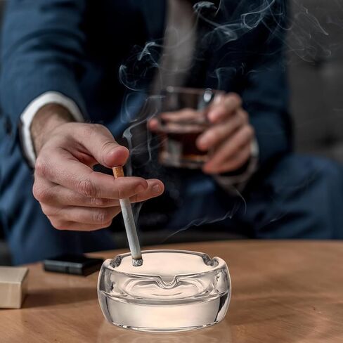 Ashtrays, 2 Pack Glass Ashtray for Cigar Cigarettes, Clear Round Ash trays for Home Office Indoor Outdoor Patio Use in Saudi Arabia