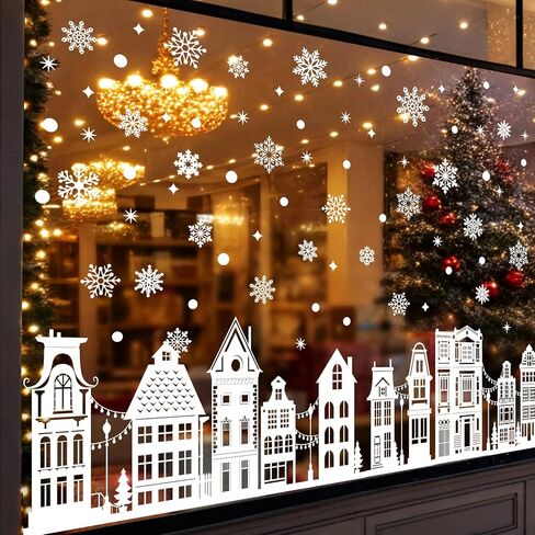 Christmas Window Clings Decorations, Christmas Window Stickers Decor White House Holiday Xmas Winter Window Clings Reusable for Glass Windows in Saudi Arabia