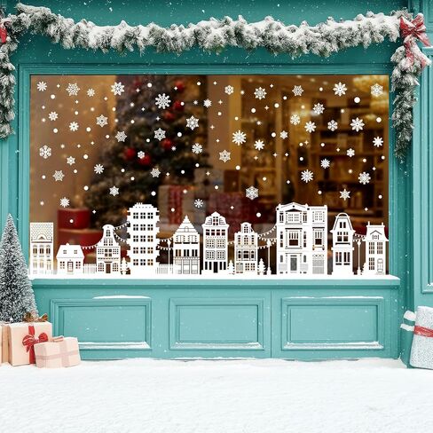 Christmas Window Clings Decorations, Christmas Window Stickers Decor White House Holiday Xmas Winter Window Clings Reusable for Glass Windows in Saudi Arabia