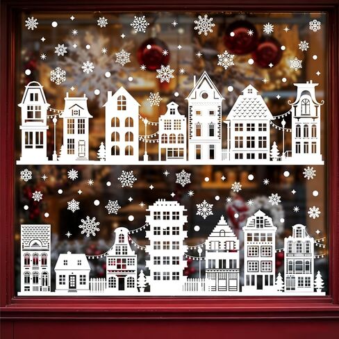 Christmas Window Clings Decorations, Christmas Window Stickers Decor White House Holiday Xmas Winter Window Clings Reusable for Glass Windows in Saudi Arabia