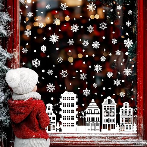Christmas Window Clings Decorations, Christmas Window Stickers Decor White House Holiday Xmas Winter Window Clings Reusable for Glass Windows in Saudi Arabia