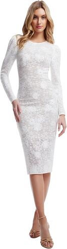 Dress the Population Women's Sophia Evening Primerose Stretch Lace, Midi, Bodycon, Boat Neck Dress, White-Nude, Small in Saudi Arabia