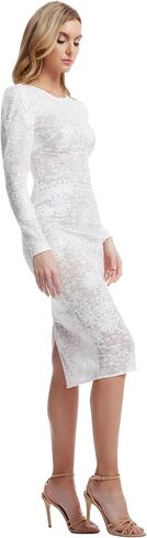 Dress the Population Women's Sophia Evening Primerose Stretch Lace, Midi, Bodycon, Boat Neck Dress, White-Nude, Small in Saudi Arabia