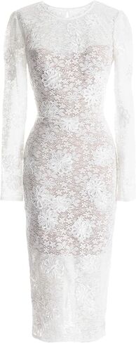 Dress the Population Women's Sophia Evening Primerose Stretch Lace, Midi, Bodycon, Boat Neck Dress, White-Nude, Small in Saudi Arabia