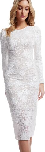 Dress the Population Women's Sophia Evening Primerose Stretch Lace, Midi, Bodycon, Boat Neck Dress, White-Nude, Small in Saudi Arabia