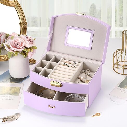 ELLDOO Musical Jewelry Box with Drawer, Purple Music Box Keepsake Box, Small Trinket Jewelry Storage Box Gift for Girls Women (Tune: You are My Sunshine) in Saudi Arabia