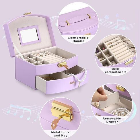 ELLDOO Musical Jewelry Box with Drawer, Purple Music Box Keepsake Box, Small Trinket Jewelry Storage Box Gift for Girls Women (Tune: You are My Sunshine) in Saudi Arabia