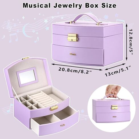ELLDOO Musical Jewelry Box with Drawer, Purple Music Box Keepsake Box, Small Trinket Jewelry Storage Box Gift for Girls Women (Tune: You are My Sunshine) in Saudi Arabia