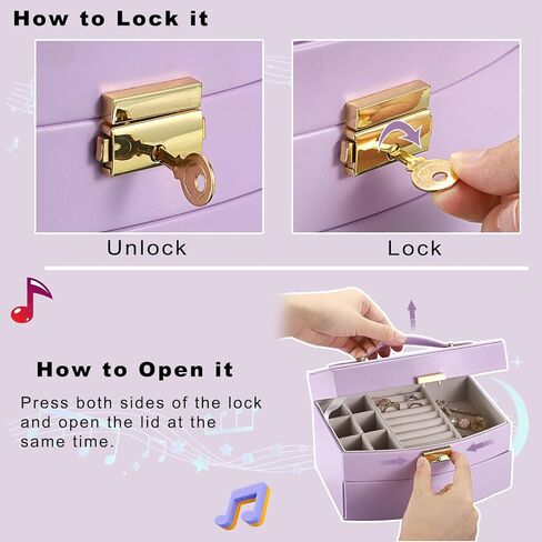 ELLDOO Musical Jewelry Box with Drawer, Purple Music Box Keepsake Box, Small Trinket Jewelry Storage Box Gift for Girls Women (Tune: You are My Sunshine) in Saudi Arabia