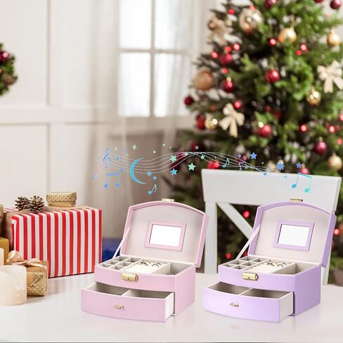 ELLDOO Musical Jewelry Box with Drawer, Purple Music Box Keepsake Box, Small Trinket Jewelry Storage Box Gift for Girls Women (Tune: You are My Sunshine) in Saudi Arabia