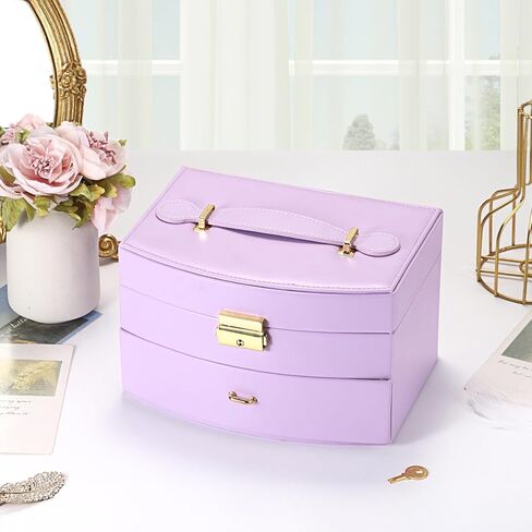 ELLDOO Musical Jewelry Box with Drawer, Purple Music Box Keepsake Box, Small Trinket Jewelry Storage Box Gift for Girls Women (Tune: You are My Sunshine) in Saudi Arabia