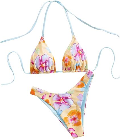 Floerns Women's Floral High Cut Bikini Sets Halter Swimsuit Cheeky 2 Piece Bathing Suit in Saudi Arabia