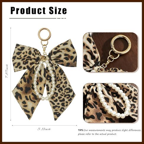 Leopard Print Bow with Pearl Chain Bag Charm, Purse Charms for Handbags, Cute Leopard Keychain Accessories for Women Girls in Saudi Arabia