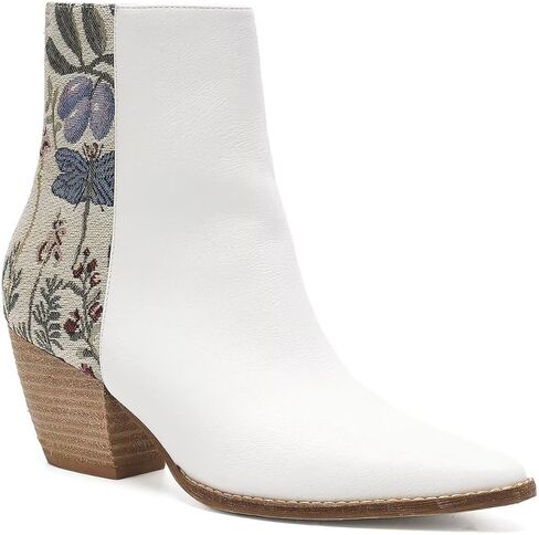 Women's Floral Block Heel Booties Ankle Boots Cowboy Boots Cowgirl Boots Pointed Toe Boots Stacked Block Heel Boots in Saudi Arabia