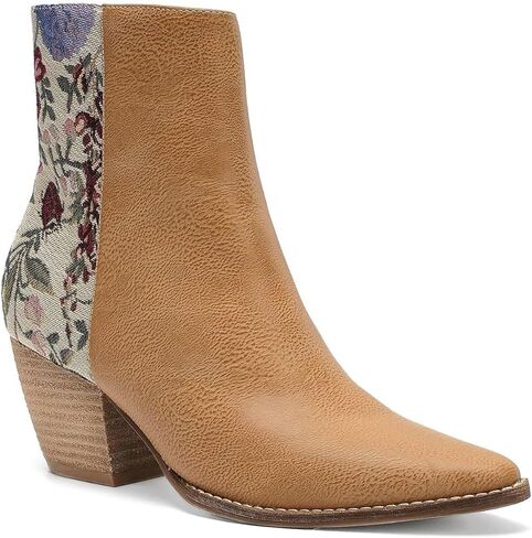 Women's Floral Block Heel Booties Ankle Boots Cowboy Boots Cowgirl Boots Pointed Toe Boots Stacked Block Heel Boots in Saudi Arabia