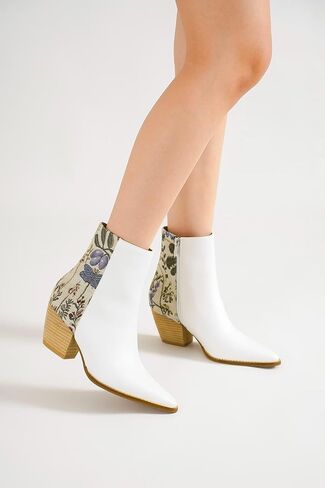 Women's Floral Block Heel Booties Ankle Boots Cowboy Boots Cowgirl Boots Pointed Toe Boots Stacked Block Heel Boots in Saudi Arabia